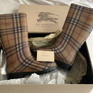Burberry Plaid Knee High Rubber Rain Boots